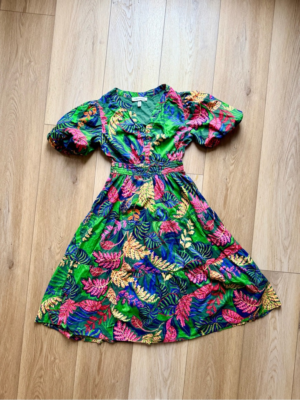 Harlow & Rose Floral Puff Sleeve Tiered Midi Dress S